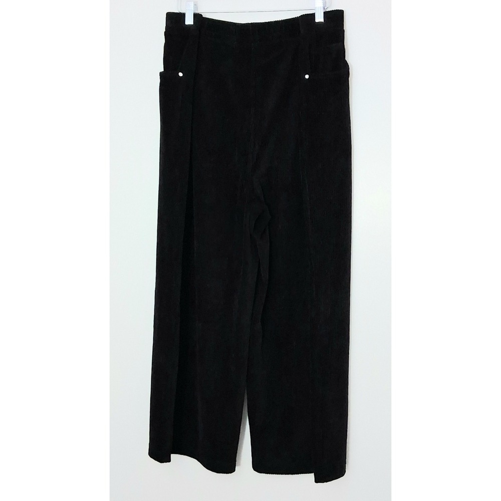 Quacker Factory Corduroy Pants Women's Size 2X Black Pull-On Gaucho Wide Leg
